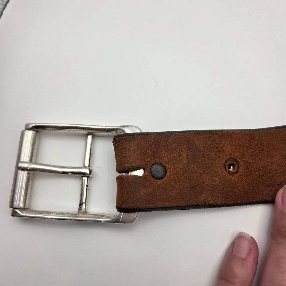 Tony Lama Mens Brown Genuine Leather Western Belt Silver Buckle 32 USA Made‎
